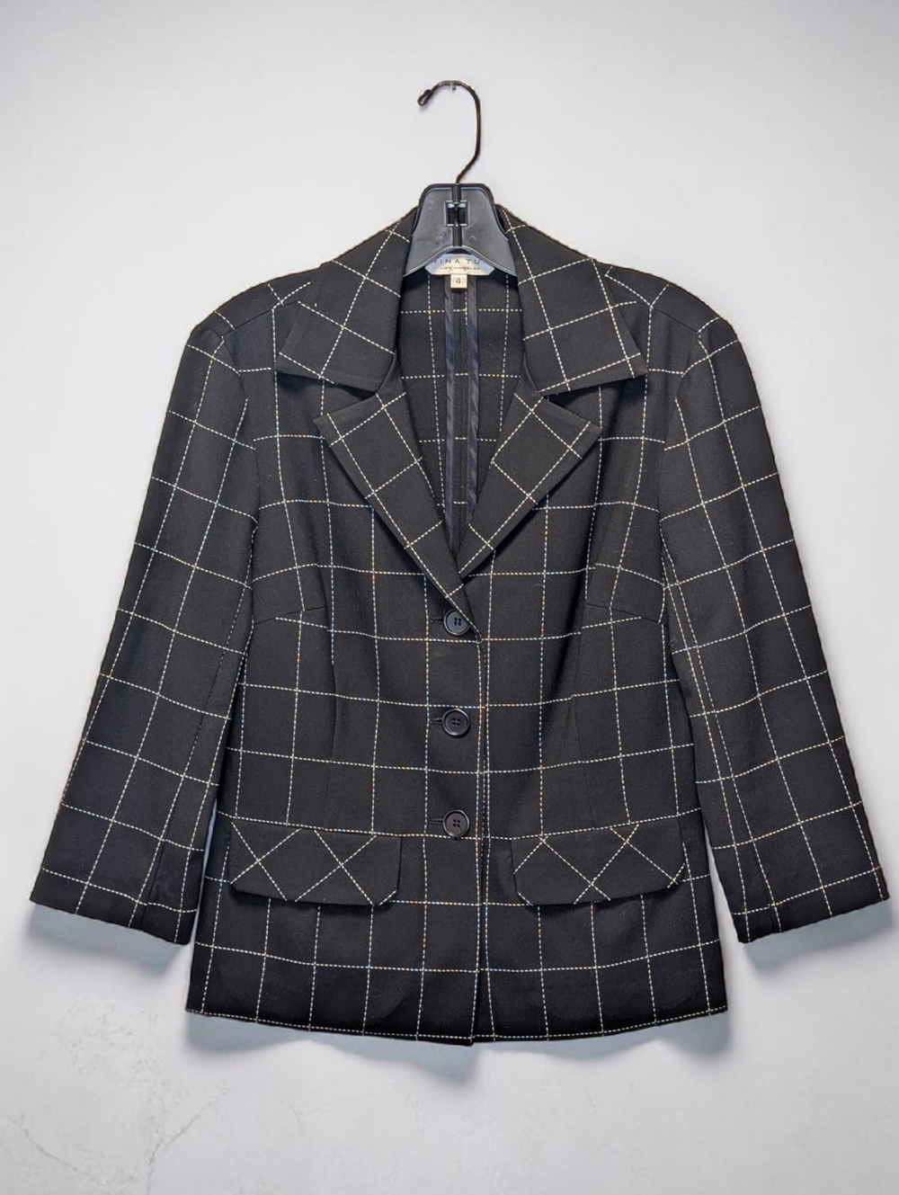 Trina Turk Black Windowpane Blazer Size 4 Tailored Career Jacket Chic